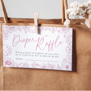 Pink Toile de Jouy Diaper Raffle Baby Shower Enclosure Card