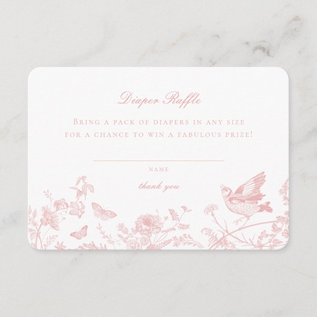 Pink Toile De Jouy Diaper Raffle Invitation Insert (Front)