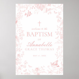 Pink Toile De Jouy Floral Baptism Welcome Sign
