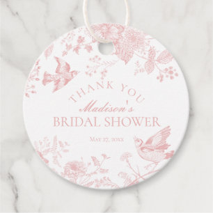 Pink Toile De Jouy Floral Bridal Shower Favour Tags