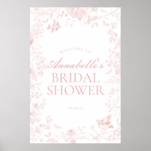 Pink toile de jouy floral bridal shower welcome poster