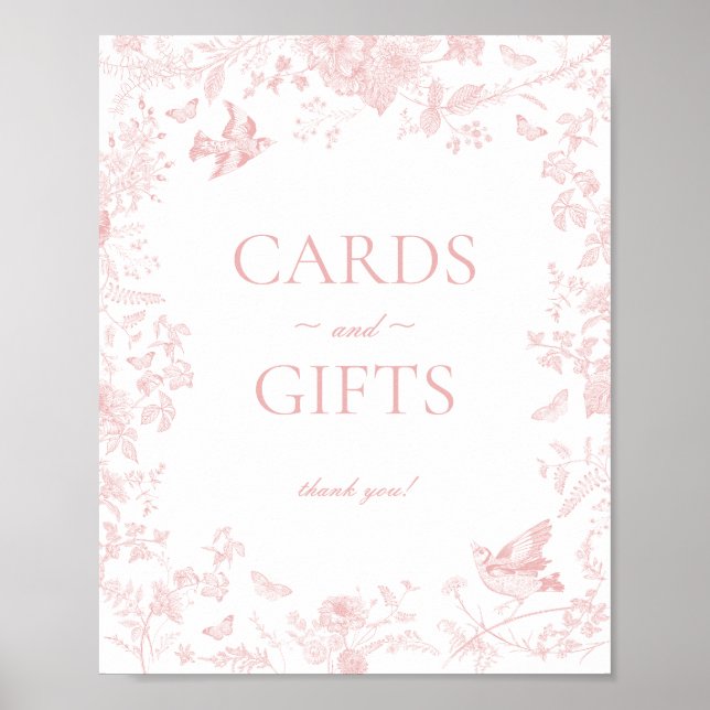 Pink Toile De Jouy Floral Cards and Gifts Sign (Front)