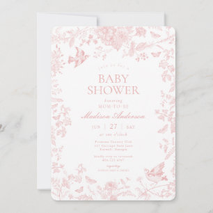 Pink Toile De Jouy French Floral Baby Shower Invitation