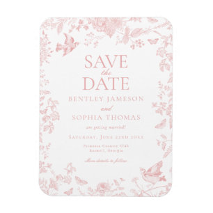 Pink Toile De Jouy French Floral Save the Date Magnet