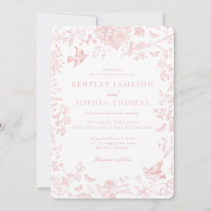 Pink Toile De Jouy French Floral Wedding Invitation