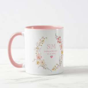 Pink Toile De Jouy or Floral Vine Wedding Monogram Mug