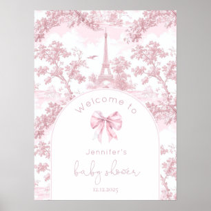 Pink Toile De Jouy Paris Baby Shower Welcome Poster