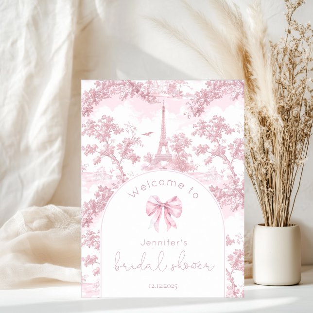 Pink Toile De Jouy Paris Bridal Shower Welcome Poster (Creator Uploaded)