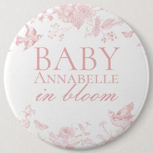 Pink Toile De Jouy Vintage Floral Baby Shower 6 Cm Round Badge