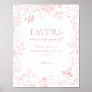 Pink Toile De Jouy Vintage Floral Favors Sign