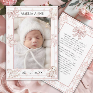 Pink Toile Elegant Baby Girl Birth Announcement