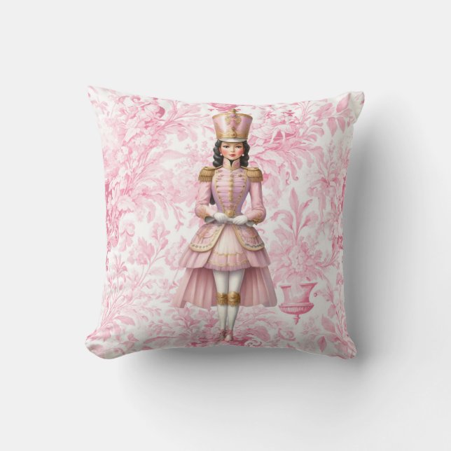 Pink Toile Female Christmas Nutcracker Cushion (Front)