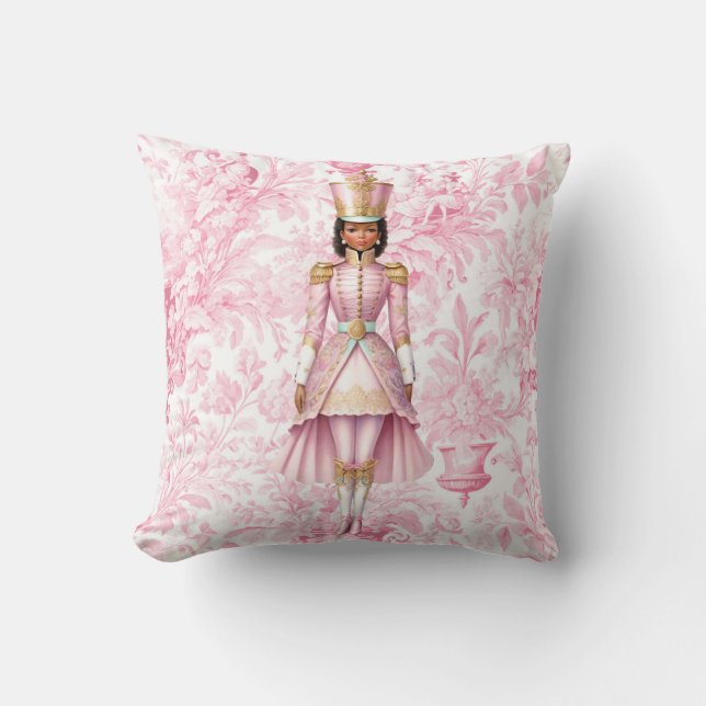 Pink Toile Female Christmas Nutcracker Cushion (Front)