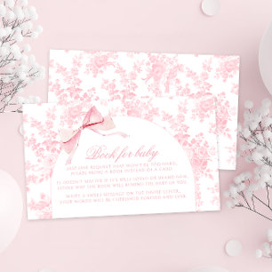 Pink Toile Floral Bow Book for Baby Girl Shower Enclosure Card