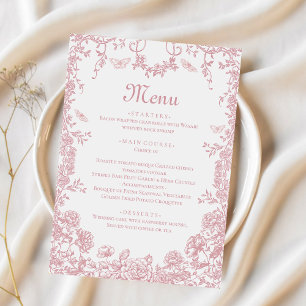 Pink Toile Floral Chinoiserie Wedding Menu
