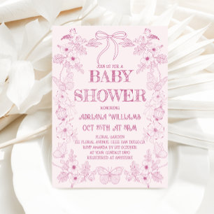 Pink Toile Floral Girl Baby Shower Invitation