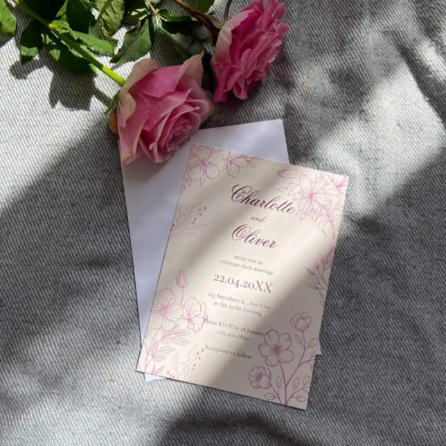 Pink Toile Floral Wedding Invitation (Creator Uploaded)