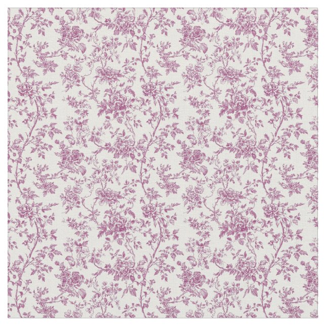 Pink Toile Flowering Branches Fabric (Close Up)