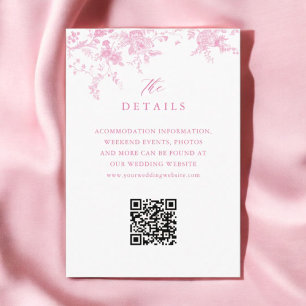 Pink Toile French Floral Wedding Details QR Enclosure Card