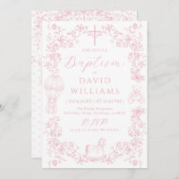 Pink Toile Girl Baptism Elegant Digital