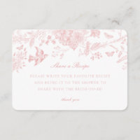 Pink Toile Jouy Share a Recipe Invitation Insert