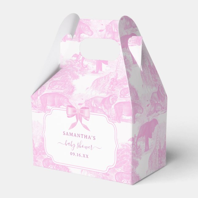 Pink Toile Jungle Animals Safari Chinoiserie  Favour Box (Front Side)