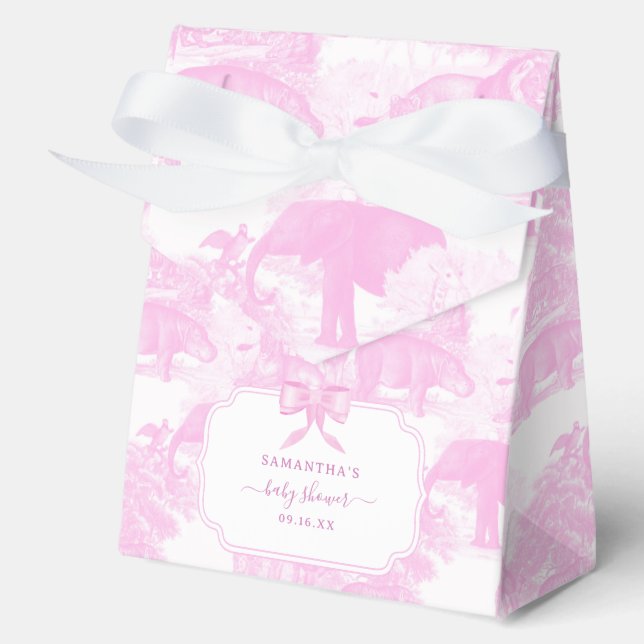 Pink Toile Jungle Animals Safari Chinoiserie  Favour Box (Front)