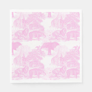 Pink Toile Jungle Animals Safari Chinoiserie Napkin