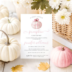 Pink Toile Little Pumpkin Baby Girl Shower Invitation
