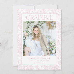 Pink Toile Photo Graduation Announcement Card