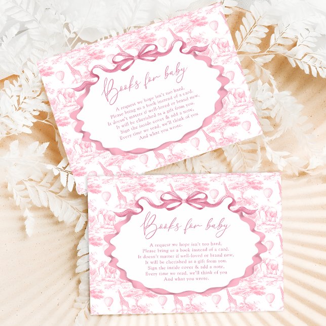 Pink Toile Safari Animal Books For Baby Ticket  Enclosure Card (Creator Uploaded)