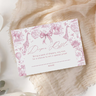 Pink Toile Safari Animal Diaper Raffle Enclosure Card