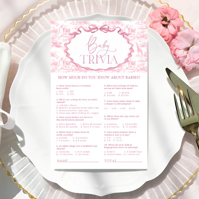 Pink Toile Safari Animals Baby Trivia Game  (Creator Uploaded)