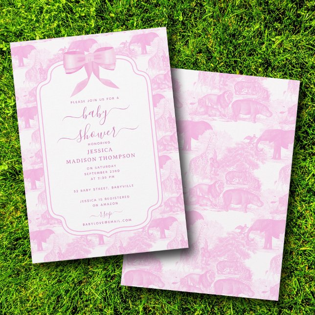 Pink Toile Safari Animals Chinoiserie Baby Shower Invitation (Pink Toile Safari Animals Chinoiserie Baby Shower Invitation)