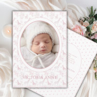 Pink Toile Safari Animals PhotoBirth Announcement