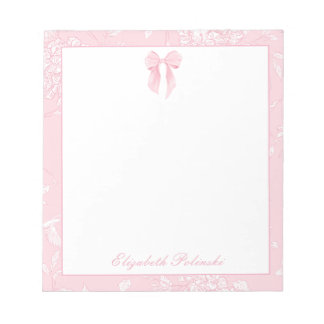 Pink Toile with Bow Classic Personalised Notepad