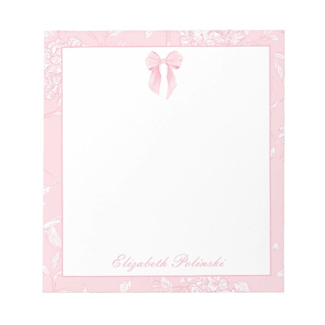 Pink Toile with Bow Classic Personalised Notepad (Front)