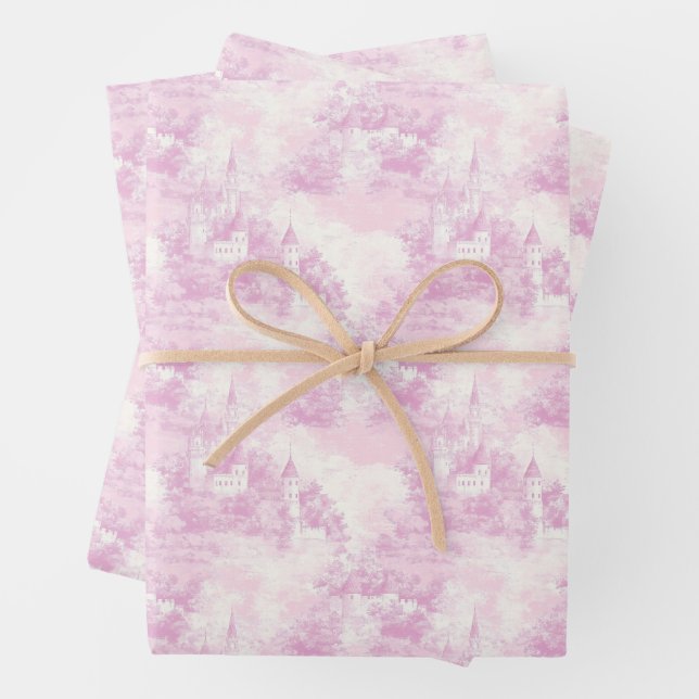 Pink Toile Wrapping Paper Sheets (In situ)