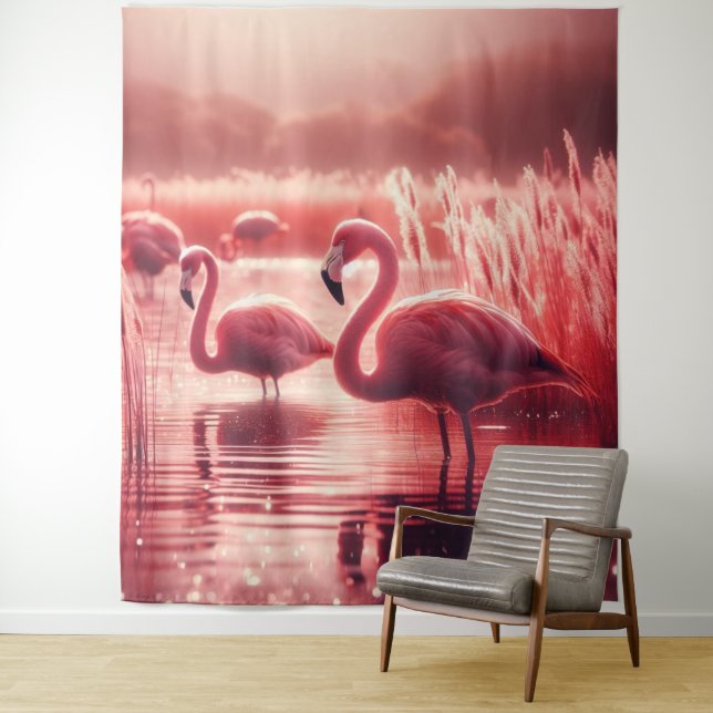 Pink Tone Flamingos Tapestry (In Situ)