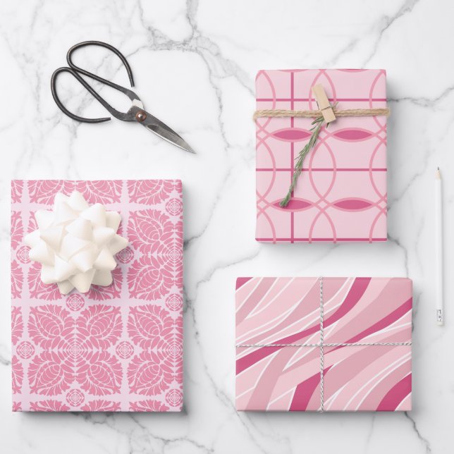 Pink Tone Wrapping Paper in Set of 3 Designs (Front)