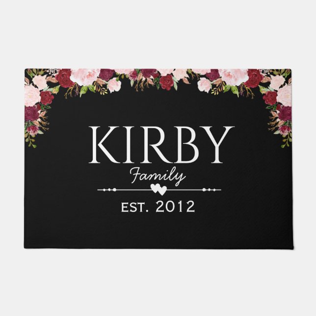 Pink Tones Floral Door Matt Personalized Doormat (Front)