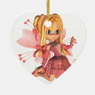 Pink Toon Valentine Fairy - 2 Ceramic Ornament