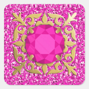 Pink Topaz jewel with druzy background Square Sticker