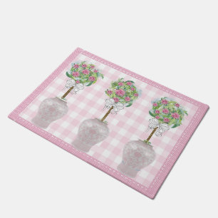 Pink Topiary  Rose Ginger Jar Doormat Rug