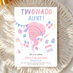 Pink Tornado 2nd Birthday Invitation
