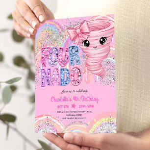 Pink Tornado Girl 4th Birthday Invitation