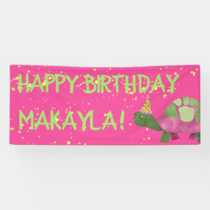 Pink Tortoise Birthday Banner Turtle Birthday