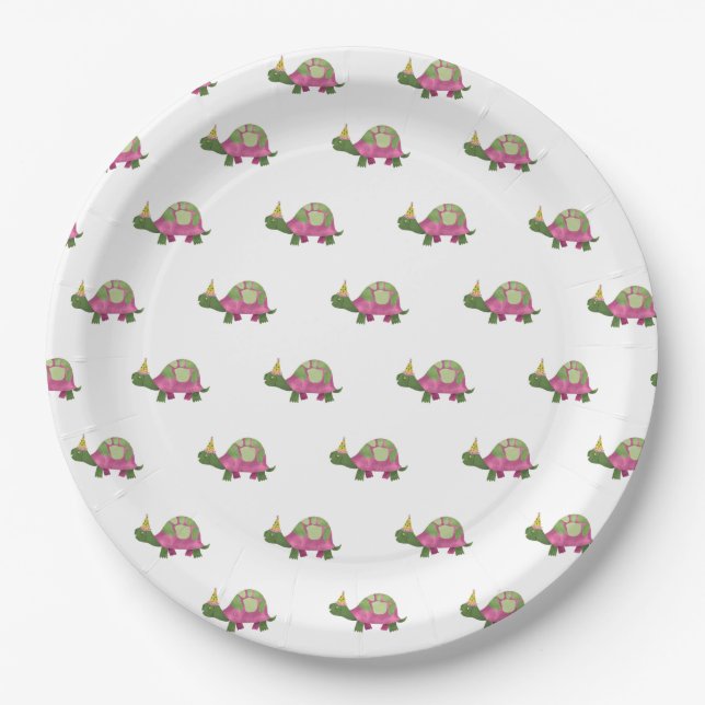 Pink Tortoise Birthday Plates | Girl Turtle Party (Front)