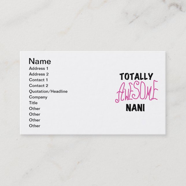 Pink Totally Awesome Nani T-shirts and Gifts Business Card (Front)