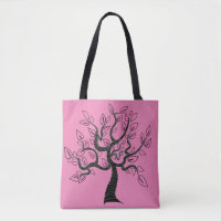 Pink Tote Bag with Tree - Custom Colours